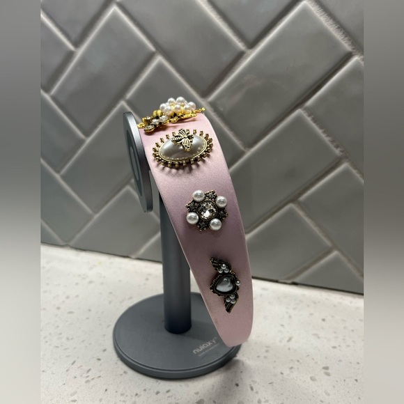 Aratta Blush Pink Embellished Bee Headband Pearl Crystal main image 4